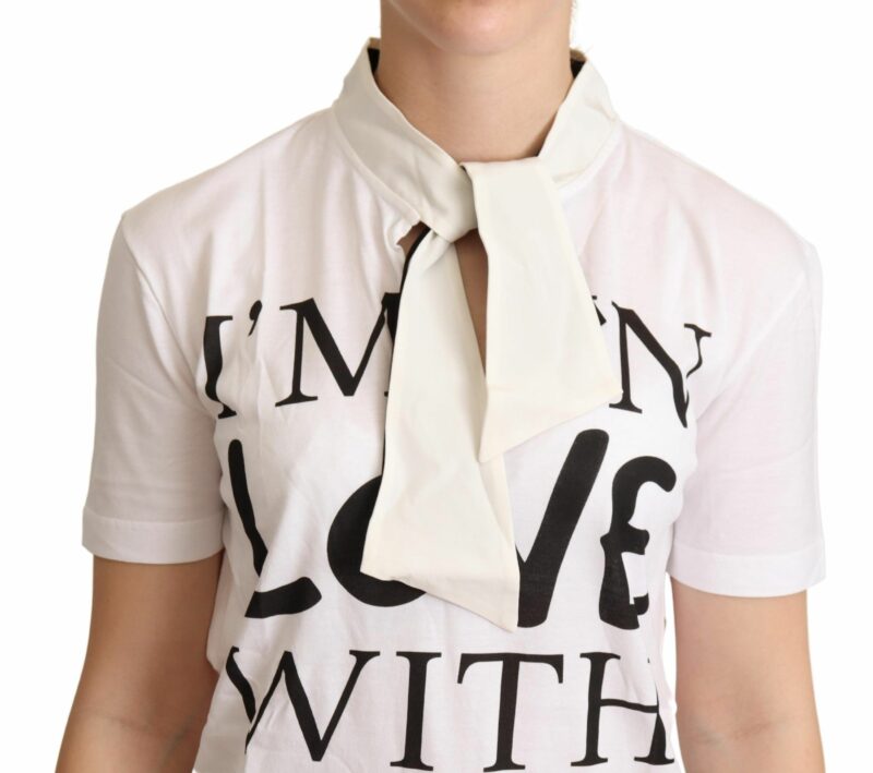 Dolce & Gabbana Chic White Love Motif Silk-Blend Tee - Image 4