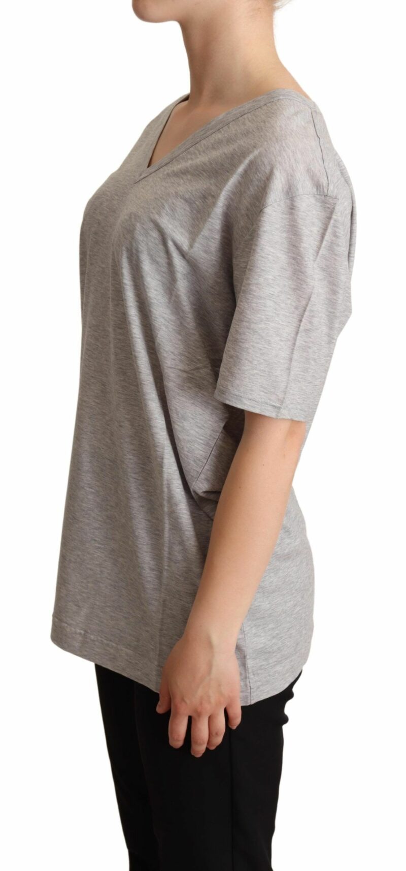 Dolce & Gabbana Elegant Gray V-Neck Cotton Tee - Image 2