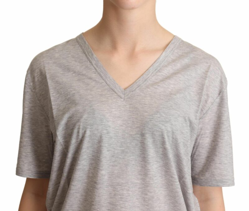 Dolce & Gabbana Elegant Gray V-Neck Cotton Tee - Image 4