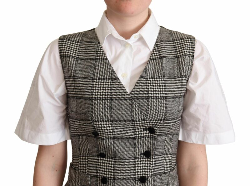 Dolce & Gabbana Elegant Checkered Gray Silk Blend Vest - Image 4
