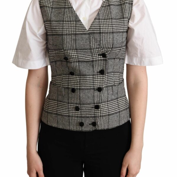 Dolce & Gabbana Elegant Checkered Gray Silk Blend Vest