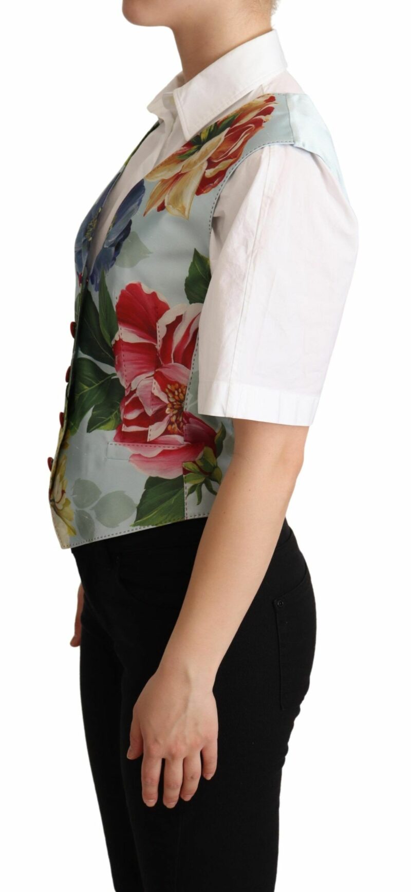 Dolce & Gabbana Elegant Floral Print Silk Waistcoat - Image 2
