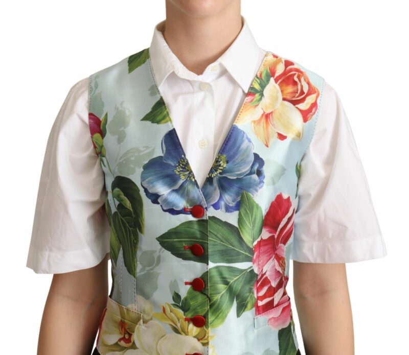 Dolce & Gabbana Elegant Floral Print Silk Waistcoat - Image 4