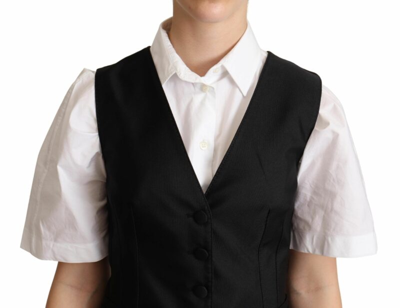 Dolce & Gabbana Elegant Silk Blend Black Waistcoat - Image 4