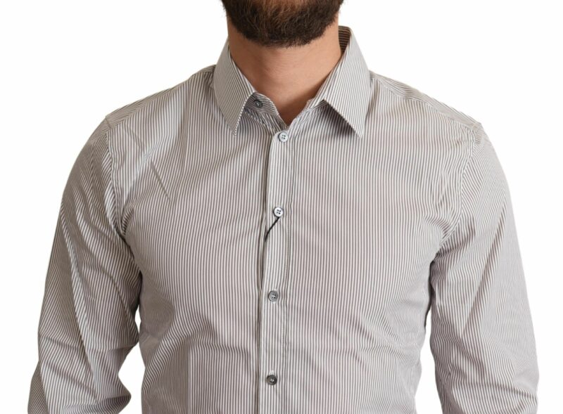 Dolce & Gabbana Elegant Gray Striped Slim Fit Dress Shirt - Image 4