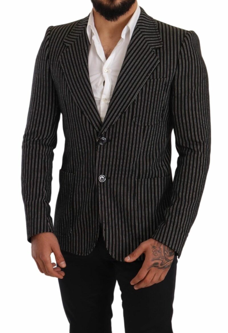 Dolce & Gabbana Elegant Black Striped Virgin Wool Blazer - Image 5