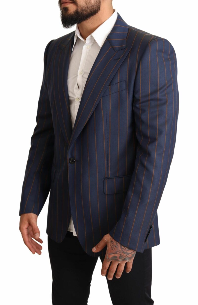 Dolce & Gabbana Elegant Slim Fit Blue Striped Wool Blazer - Image 2