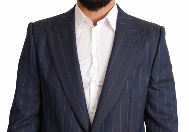 Dolce & Gabbana Elegant Slim Fit Blue Striped Wool Blazer - Image 4