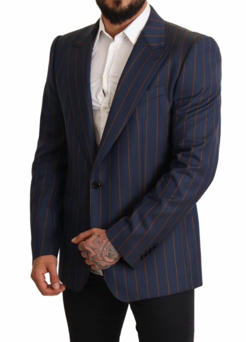 Dolce & Gabbana Elegant Slim Fit Blue Striped Wool Blazer - Image 5