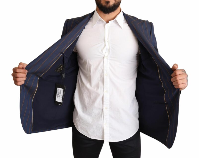 Dolce & Gabbana Elegant Slim Fit Blue Striped Wool Blazer - Image 6