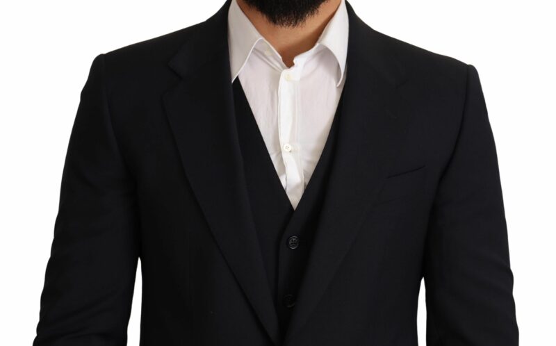 Dolce & Gabbana Elegant Dark Blue Wool Blend Martini Suit - Image 3