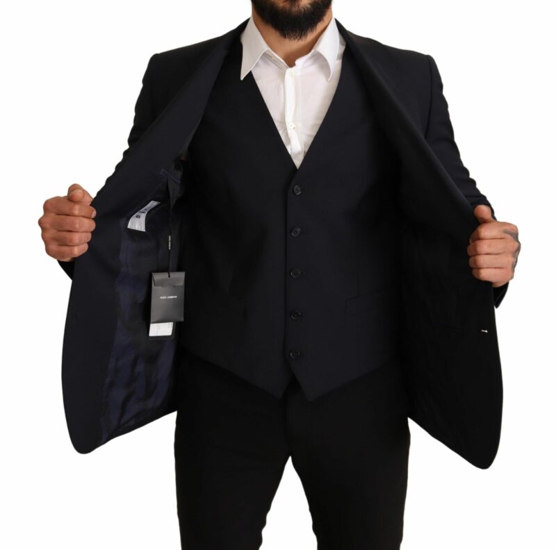 Dolce & Gabbana Elegant Dark Blue Wool Blend Martini Suit - Image 4
