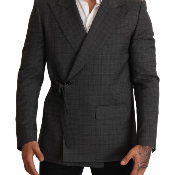 Dolce & Gabbana Chic Gray Check Martini Slim Fit Double-Breasted Blazer