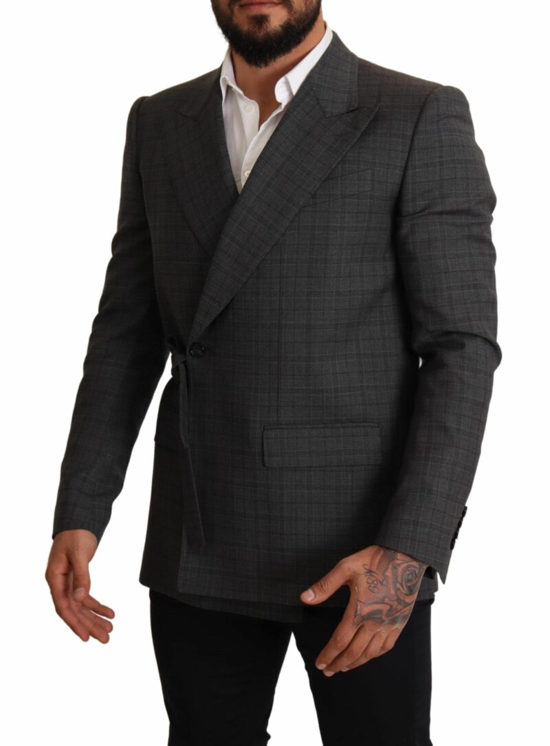 Dolce & Gabbana Chic Gray Check Martini Slim Fit Double-Breasted Blazer - Image 2