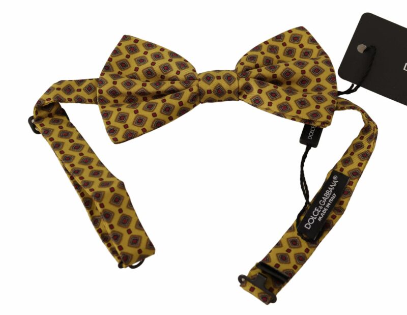 Dolce & Gabbana Elegant Yellow Silk Bow Tie - Image 2