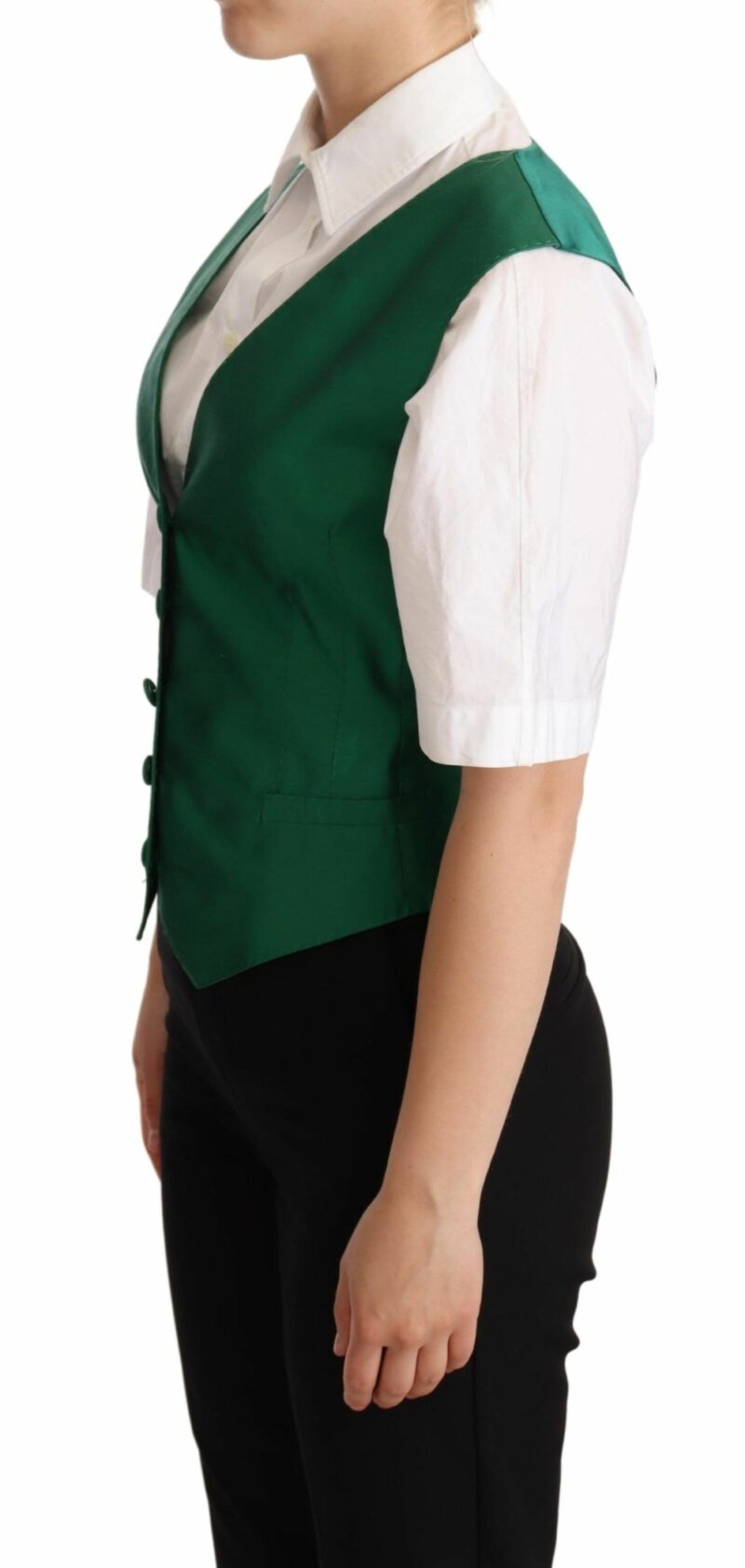 Dolce & Gabbana Elegant Green Silk Blend Waistcoat - Image 2