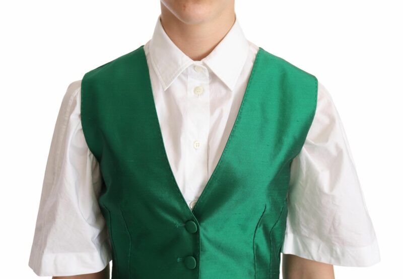 Dolce & Gabbana Elegant Green Silk Blend Waistcoat - Image 4