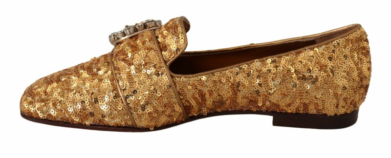 Dolce & Gabbana Elegant Gold Sequin Crystal Flats - Image 2