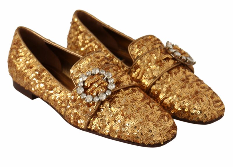 Dolce & Gabbana Elegant Gold Sequin Crystal Flats - Image 6