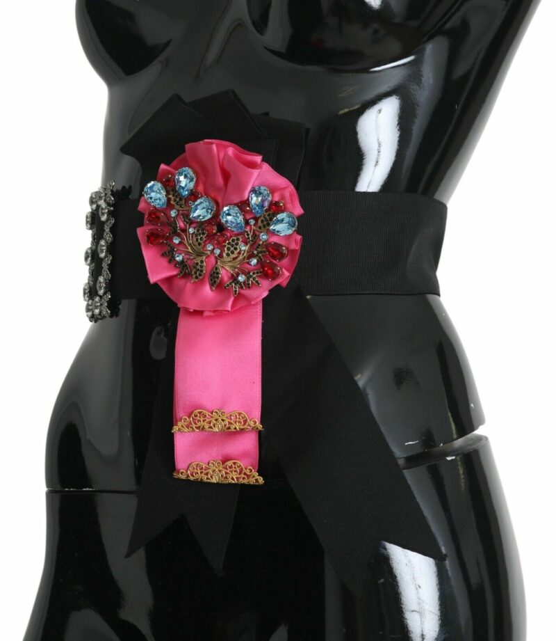 Dolce & Gabbana Elegant Floral Crystal Ribbon Waist Belt - Image 2