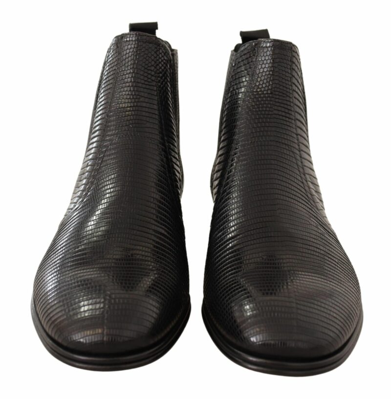 Dolce & Gabbana Elegant Black Leather Lizard Skin Derby Boots - Image 2