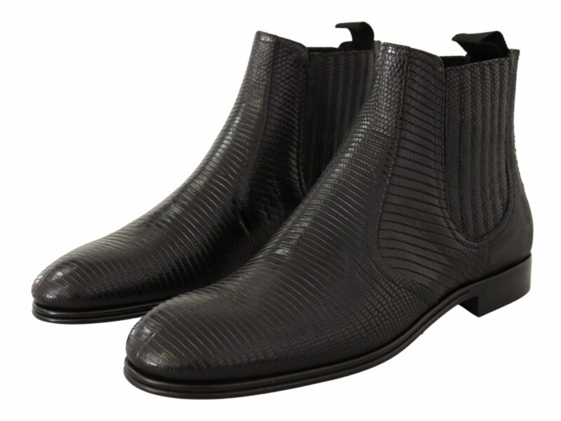 Dolce & Gabbana Elegant Black Leather Lizard Skin Derby Boots - Image 3