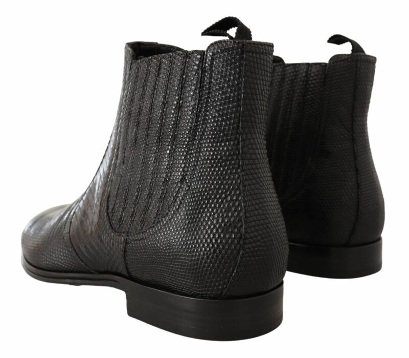Dolce & Gabbana Elegant Black Leather Lizard Skin Derby Boots - Image 4
