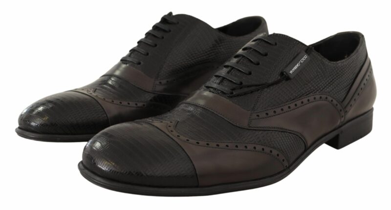 Dolce & Gabbana Elegant Brown Lizard Leather Oxford Shoes - Image 2