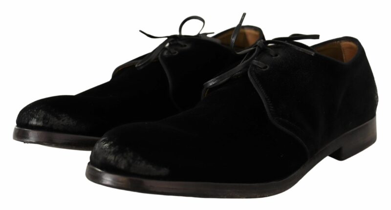 Dolce & Gabbana Elegant Black Velvet Derby Shoes - Image 2