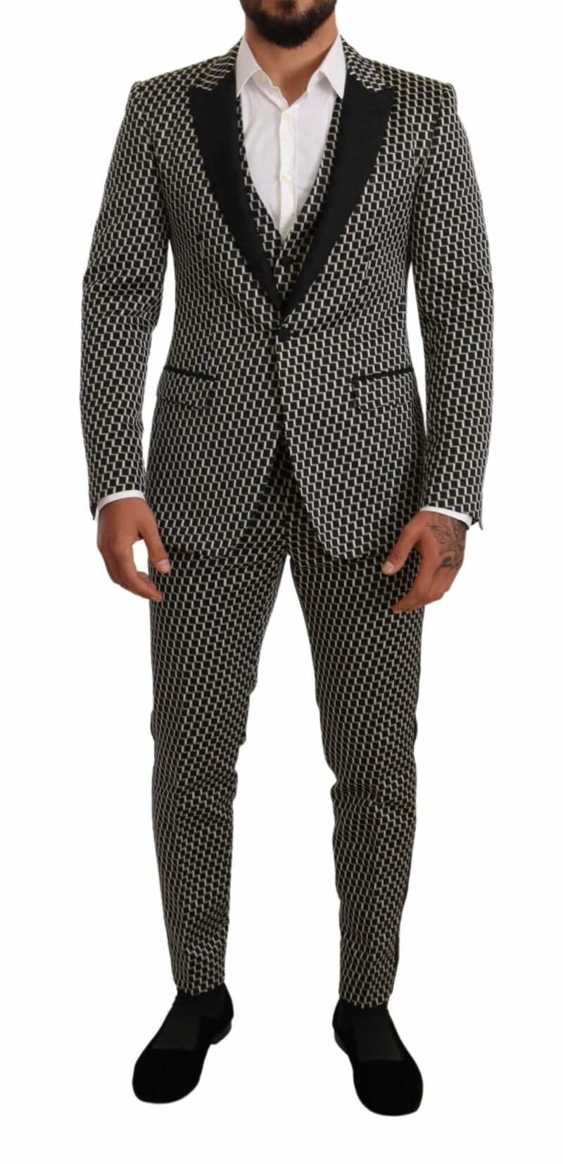 Dolce & Gabbana Elegant Martini Black Check Three-Piece Suit - Image 6