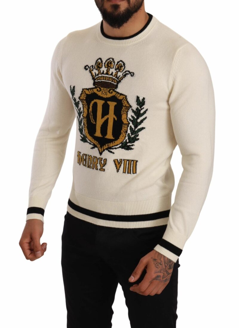 Dolce & Gabbana Elegant Snow-White Heraldic Cashmere Sweater - Image 2