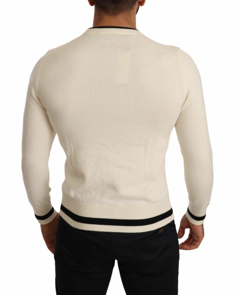 Dolce & Gabbana Elegant Snow-White Heraldic Cashmere Sweater - Image 3