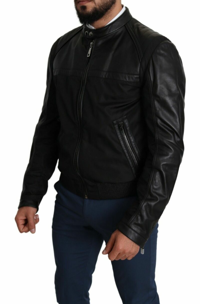 Dolce & Gabbana Elegant Black Bomber with Leather Accents - Image 2