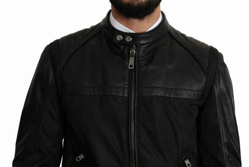 Dolce & Gabbana Elegant Black Bomber with Leather Accents - Image 4