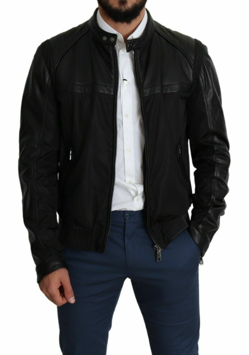 Dolce & Gabbana Elegant Black Bomber with Leather Accents - Image 5