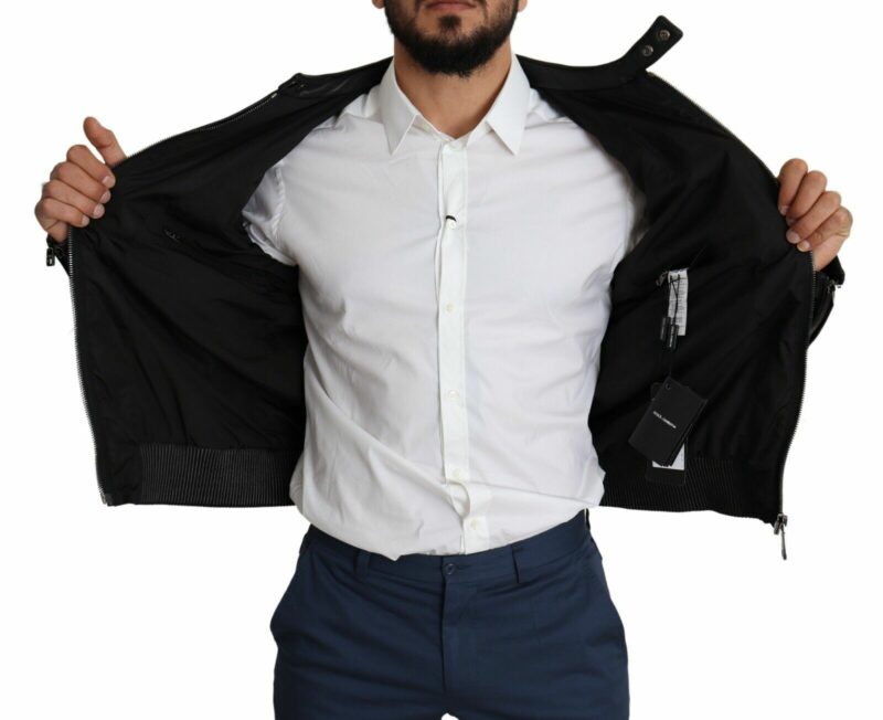 Dolce & Gabbana Elegant Black Bomber with Leather Accents - Image 6
