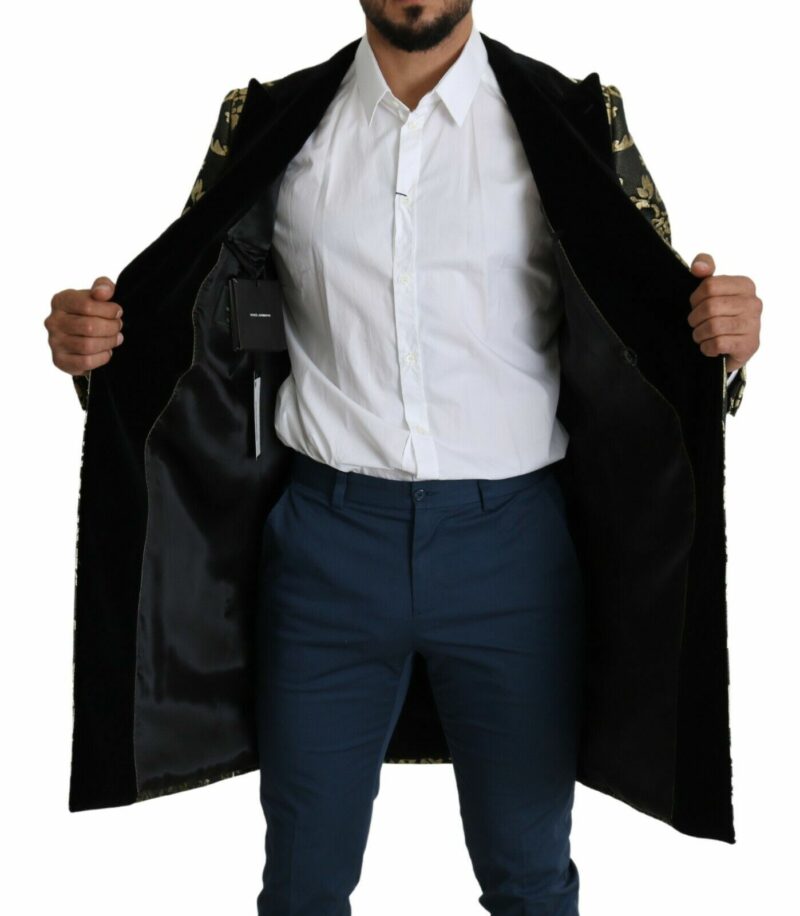 Dolce & Gabbana Gold Black Sicilia Jacquard Double-Breasted Coat - Image 5