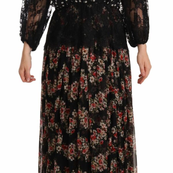 Dolce & Gabbana Elegant Lace Floral Maxi Dress with Polka Dots
