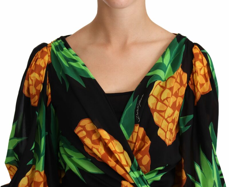 Dolce & Gabbana Vibrant Pineapple Draped Wrap Dress - Image 4
