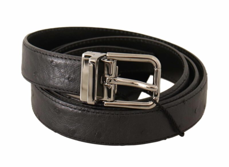 Dolce & Gabbana Elegant Black Leather Belt with Silver Buckle - Image 2