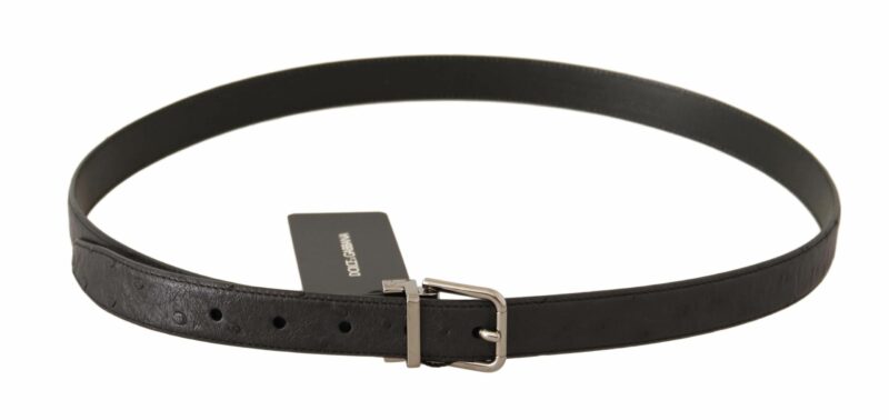 Dolce & Gabbana Elegant Black Leather Belt with Silver Buckle - Image 3