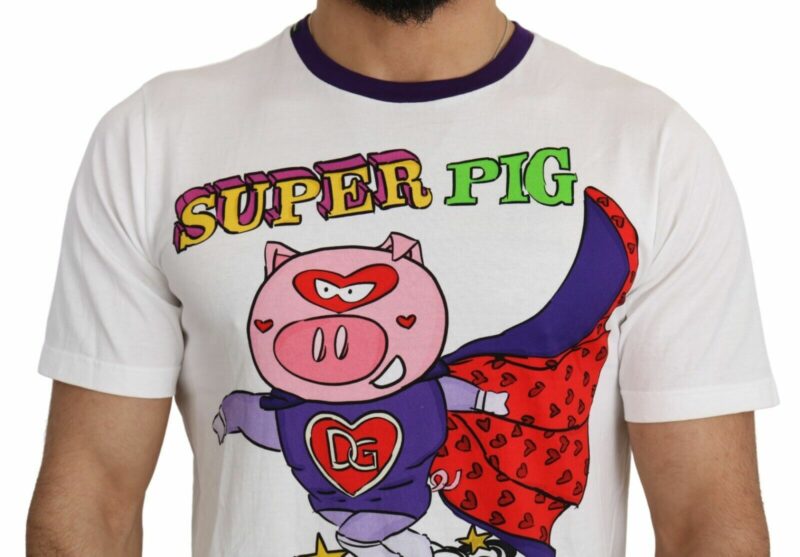Dolce & Gabbana Chic White Cotton Pig Motif Tee - Image 4