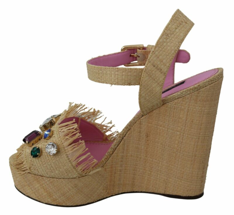 Dolce & Gabbana Beige Silk Strap Wedge Sandals - Image 2