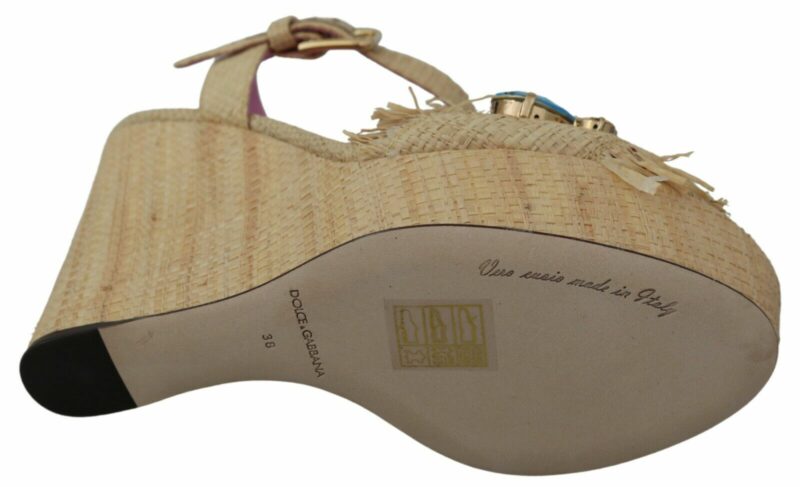 Dolce & Gabbana Beige Silk Strap Wedge Sandals - Image 3