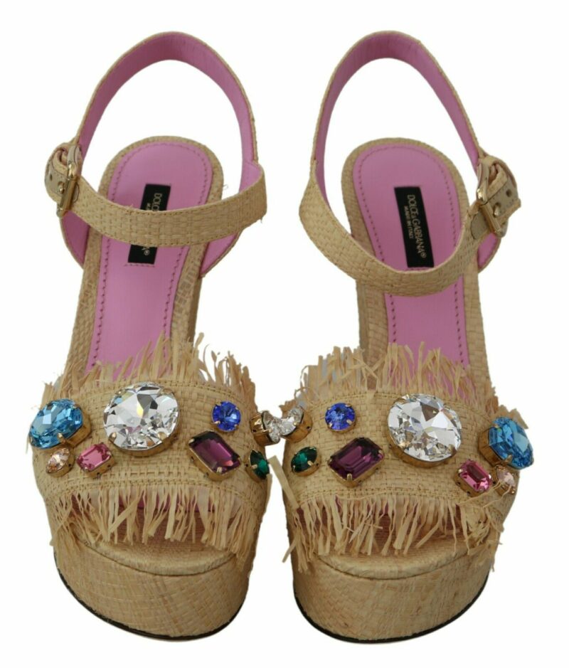 Dolce & Gabbana Beige Silk Strap Wedge Sandals - Image 5