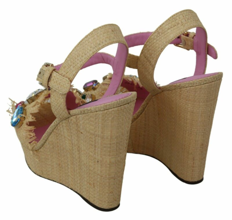 Dolce & Gabbana Beige Silk Strap Wedge Sandals - Image 7