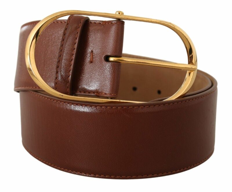 Dolce & Gabbana Elegant Brown Leather Belt with Gold Buckle - Image 2