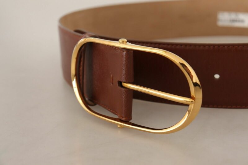 Dolce & Gabbana Elegant Brown Leather Belt with Gold Buckle - Image 3