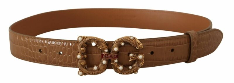 Dolce & Gabbana Elegant Croco Leather Amore Belt with Pearls - Image 2