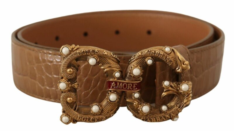 Dolce & Gabbana Elegant Croco Leather Amore Belt with Pearls - Image 3